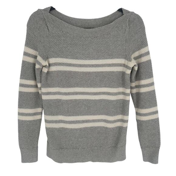 Banana Republic Gray Boat Neck Sweater White Striped Winter Comfort Soft XS - Picture 1 of 7